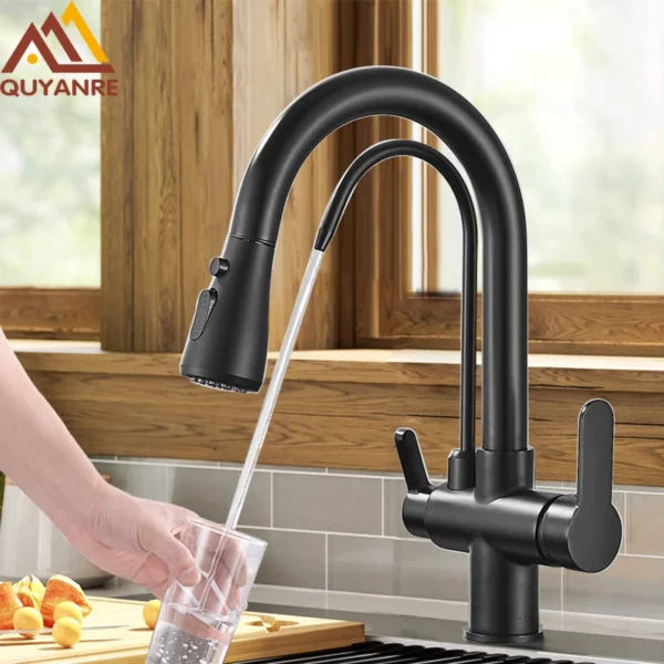 Quyanre 3-Way Matte Black Kitchen Faucet